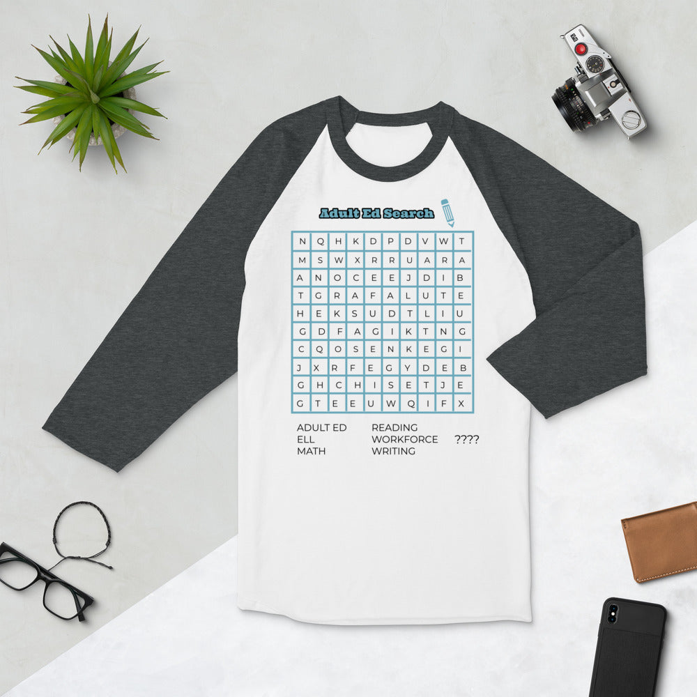 Adult Ed Word Search Unsolved 3/4 sleeve shirt
